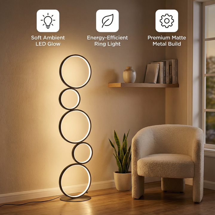 38.5" In Else Nordic 5-Ring Shaped Matte Black Led Metal Table Lamp