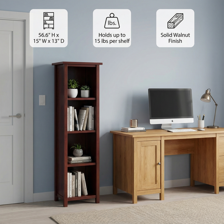 5-Tier Walnut Storage Bookcase – Space-Saving Tall Organizer | Home Storage Solutions | Trufairs
