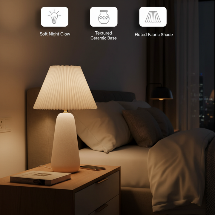 Textured Ceramic Table Lamp with Fluted Fabric Shade