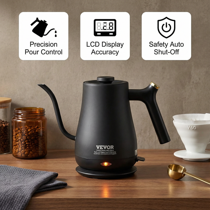VEVOR 1L Electric Gooseneck Kettle – 1200W Fast Heating Coffee & Tea Kettle | Trufairs