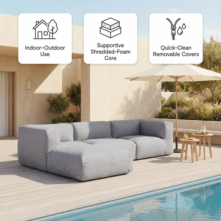 Modern Outdoor Ottoman – Plush Gray Versatility | Patio Accent Seating | Trufairs