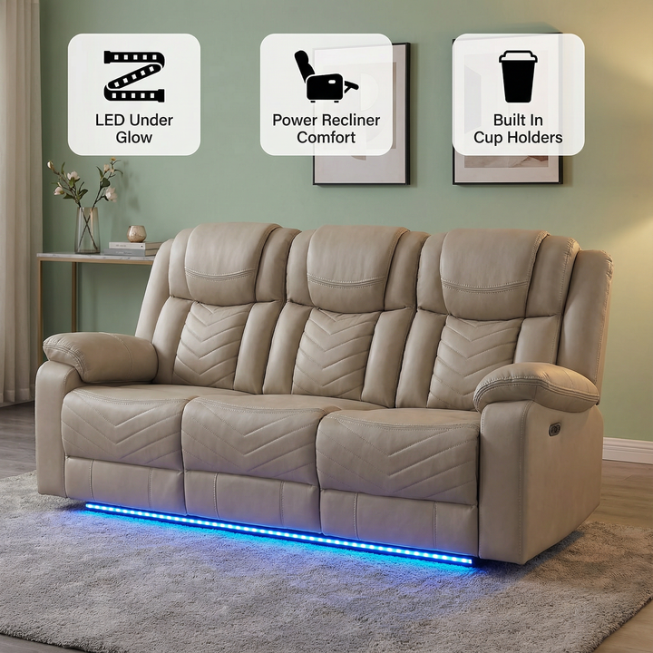 Challenger LED Power Recliner Sofa with Cup Holders & USB Ports | Trufairs