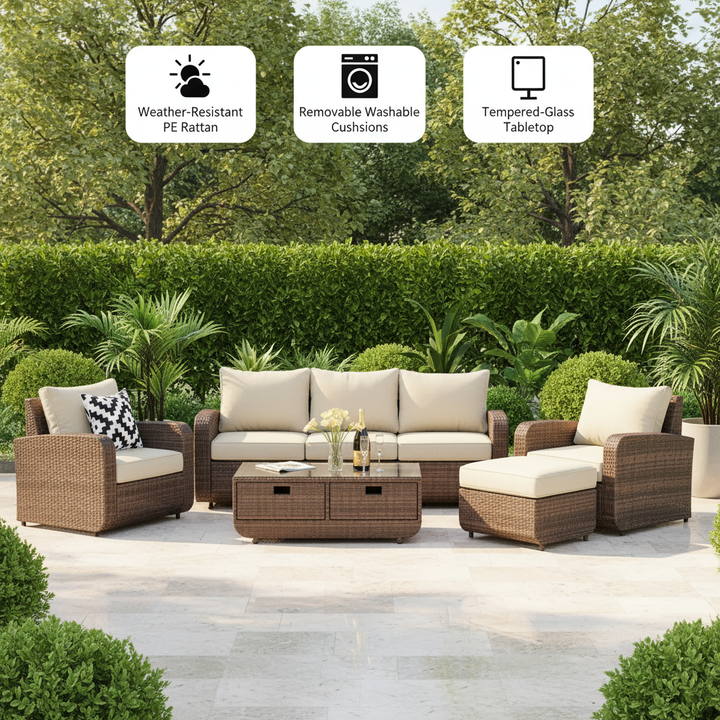 Direct Wicker 5-Piece Outdoor Rattan Furniture Patio Conversation Set with Cushion