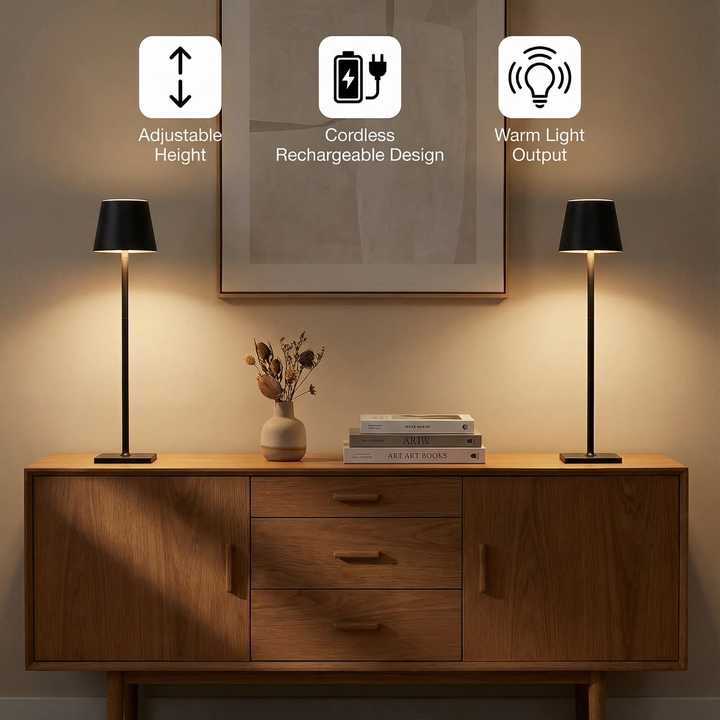 Cordless Table Lamp 2 PCS Rechargeable Battery Desk Lamp Adjustable Height Black