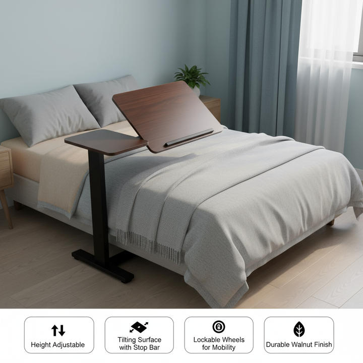 Adjustable Overbed Laptop Table – Height Adjustable Rolling Bedside Desk with Tilting Top | Trufairs