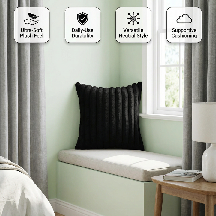 Faux Plush Decorative Throw Pillow – Double-Sided Striped Soft Corduroy Cushion for Sofa & Home Decor | Trufairs