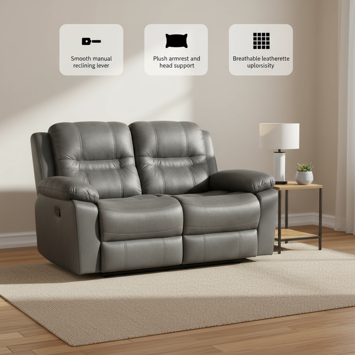 Contemporary Slate Blue Motion Loveseat in Breathable Leatherette | Trufairs