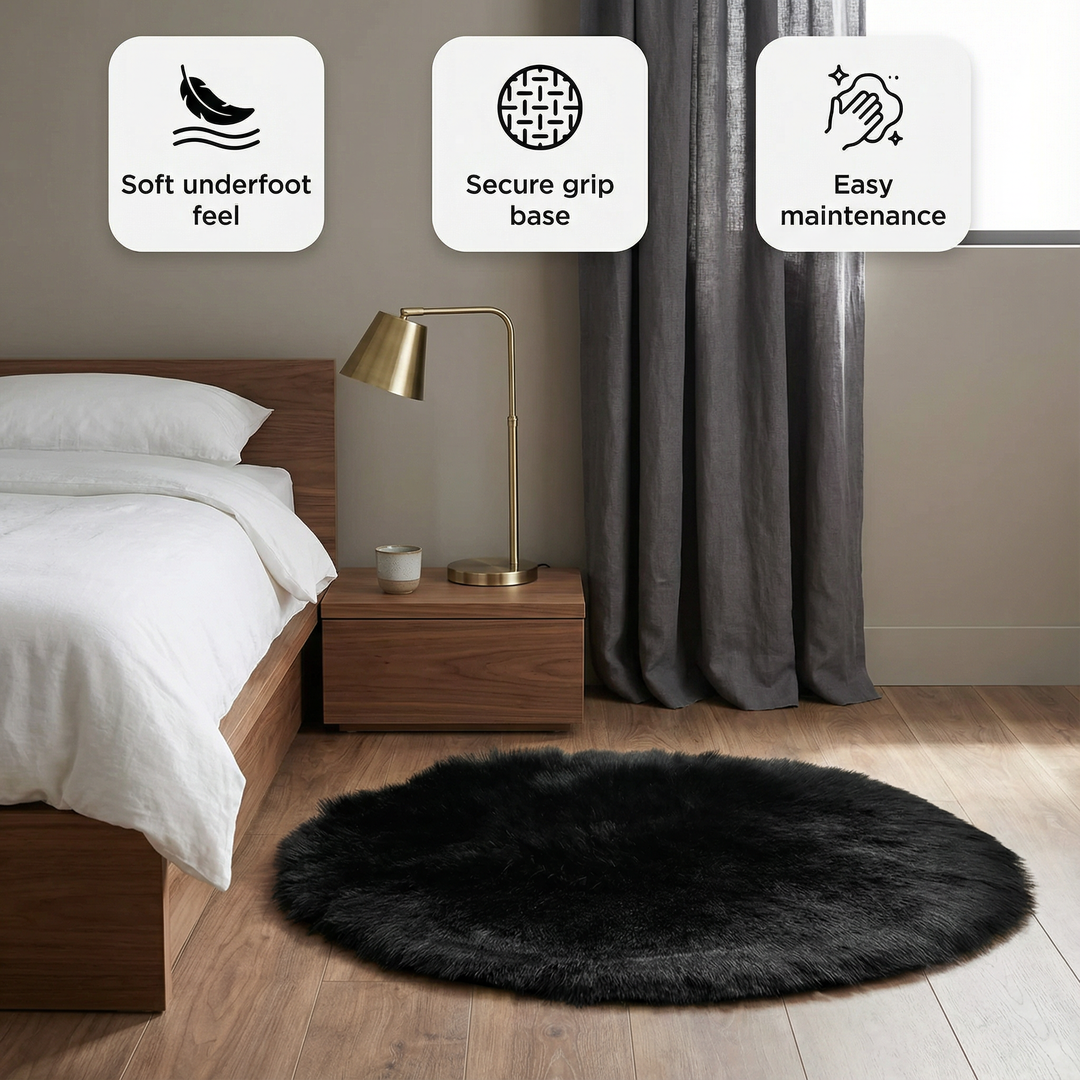 Fluffy Round Imitation Wool Area Rug – Plush Modern Cozy Accent | Living Room & Bedroom Carpet | Trufairs