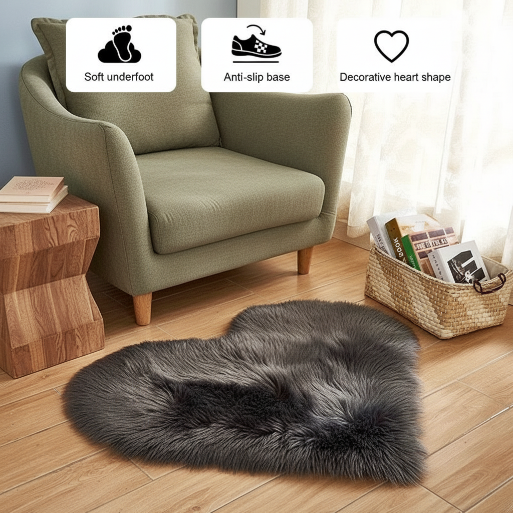 Heart Plush Accent Rug – Cozy Soft Home Decor Upgrade | Bedroom Living Room Carpet | Trufairs