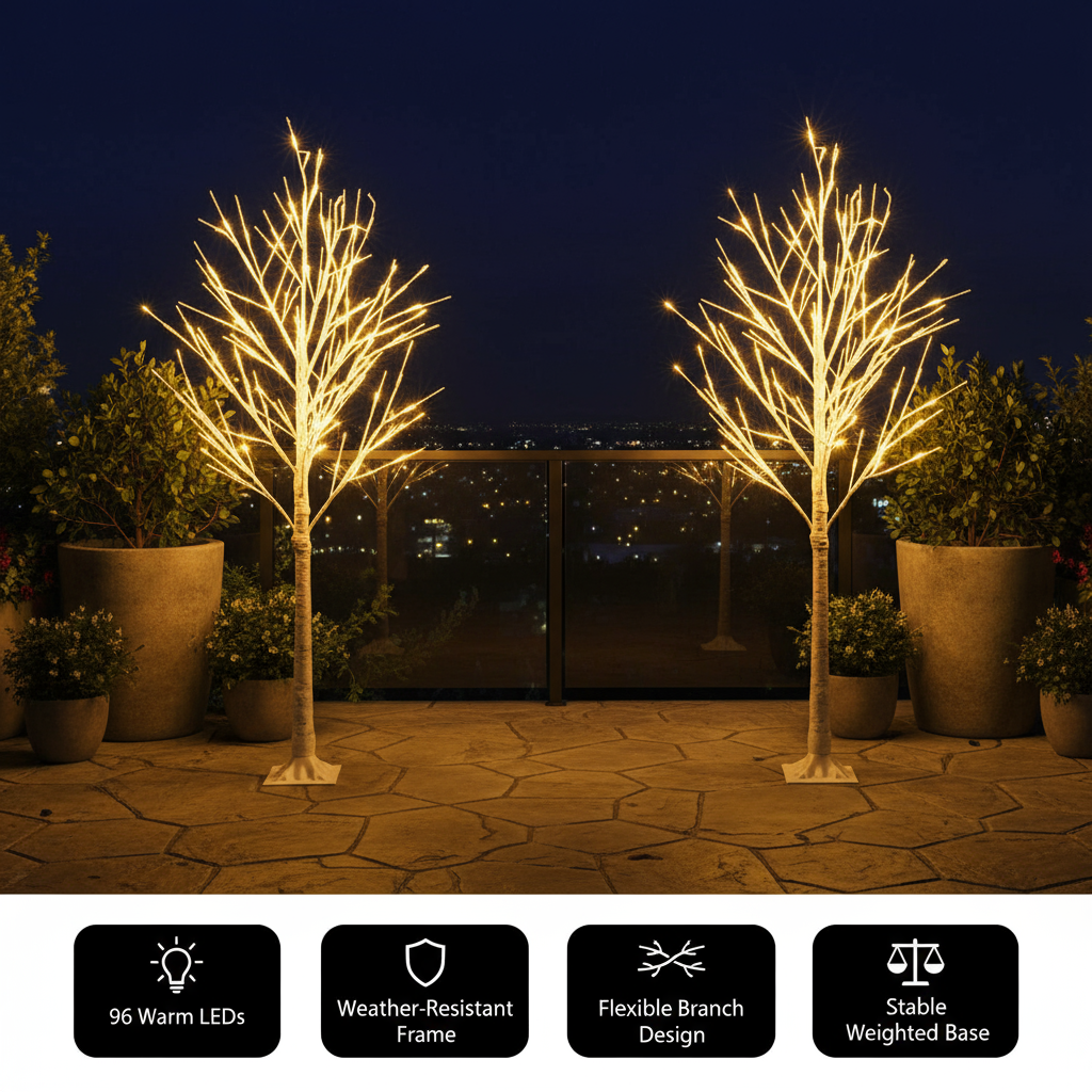 6-Foot 96-LED Lighted Birch Christmas Tree – PVC Holiday Decor for Indoor & Outdoor Use | Trufairs