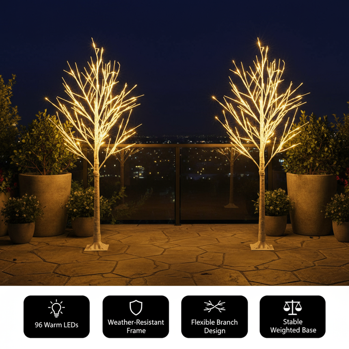 6-Foot 96-LED Lighted Birch Christmas Tree – PVC Holiday Decor for Indoor & Outdoor Use | Trufairs