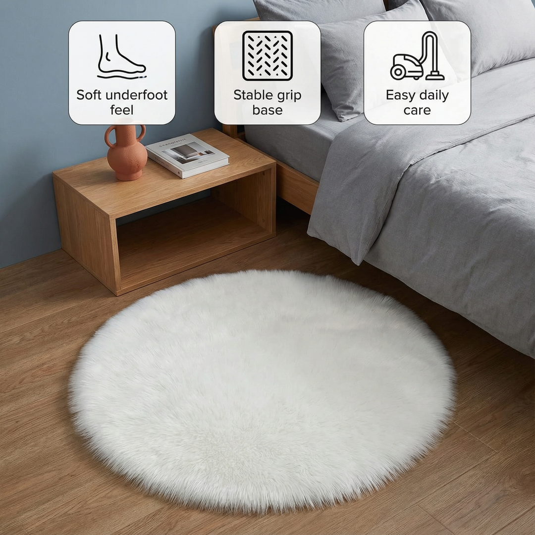 Fluffy Round Imitation Wool Area Rug – Plush Modern Cozy Accent | Living Room & Bedroom Carpet | Trufairs