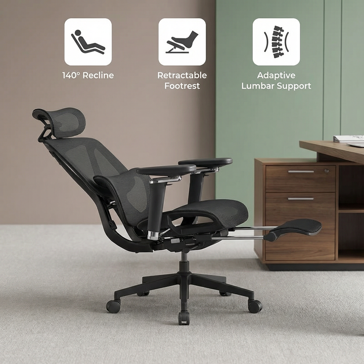 Advanced Mesh Ergonomic High-Back Office Chair – Footrest, Adaptive Lumbar & 3D Headrest | Trufairs
