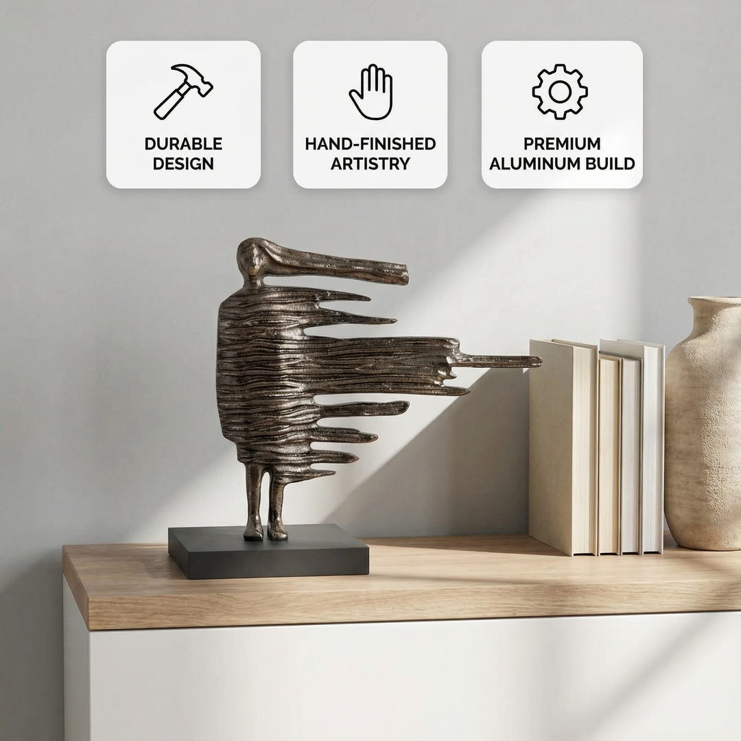 12" Bronze Aluminum Blown A12 Inch Bronze Aluminum Blown Away Woman Tabletop Sculpture – Modern Abstract Art Decor | Trufairsway Woman Tabletop Sculpture