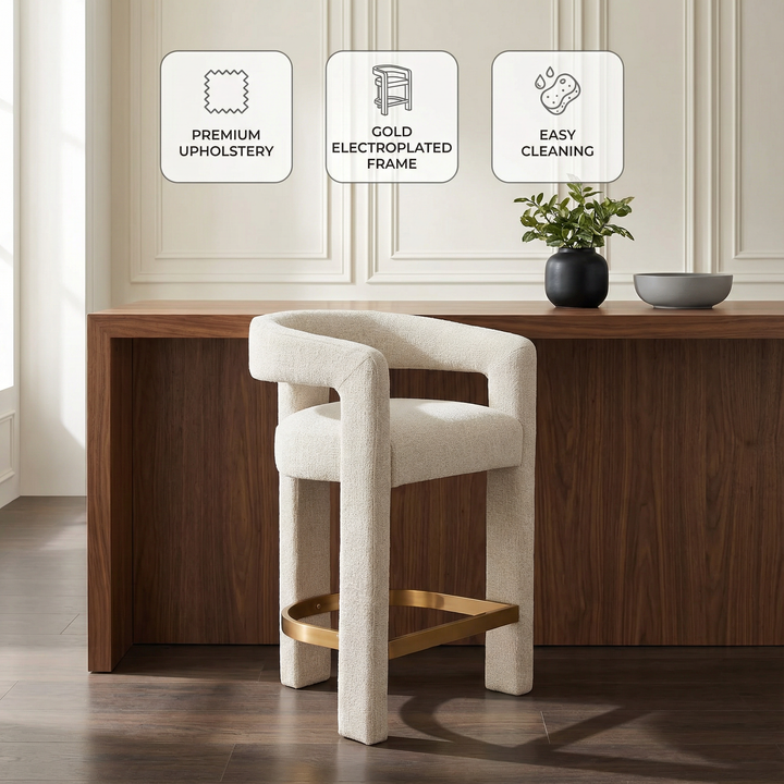 Modern Plush Counter Stool – Elegant Beige Comfort | Kitchen Island Seating | Trufairs