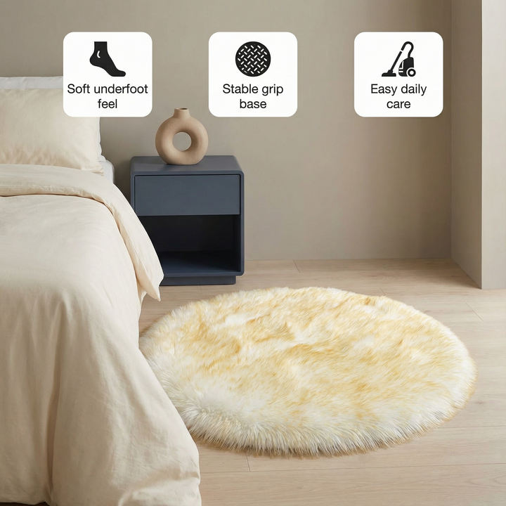 Fluffy Round Imitation Wool Area Rug – Plush Modern Cozy Accent | Living Room & Bedroom Carpet | Trufairs