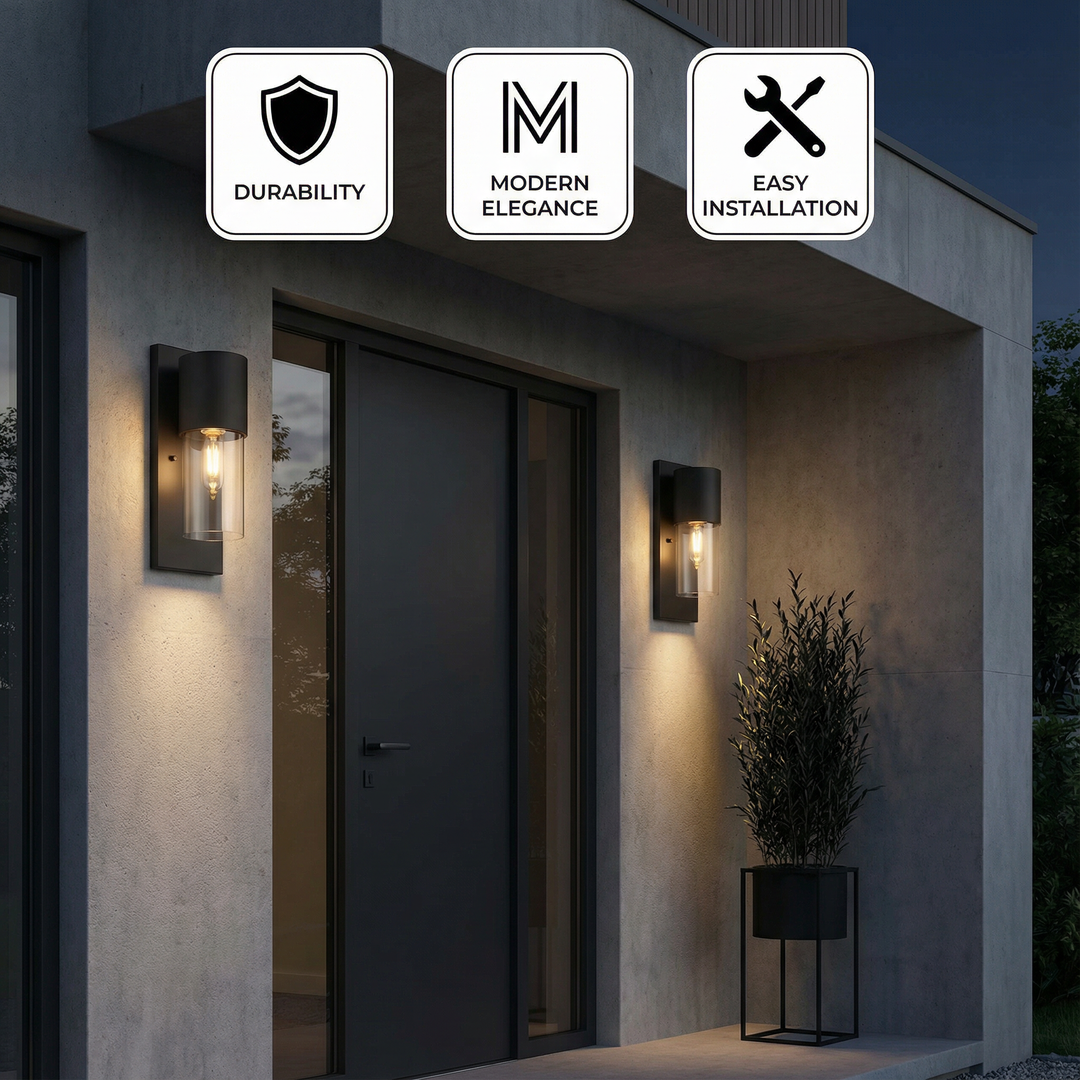 Contemporary Matte Black and Glass Wall Light – Modern Indoor and Outdoor Fixture | Trufairs