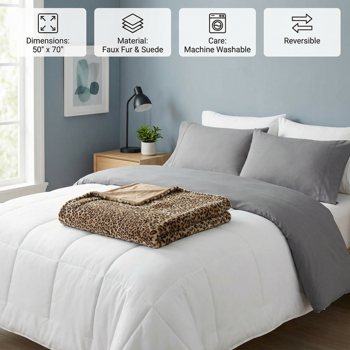 Brown and Black Faux Fur Leopard Throw Blanket – 50" x 70" Luxurious Soft Plush Animal Print Blanket | Trufairs