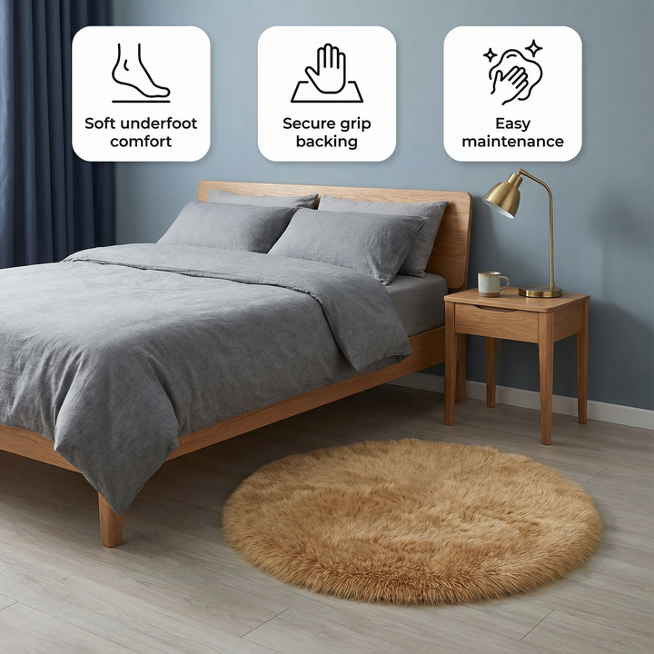 Fluffy Round Imitation Wool Area Rug – Plush Modern Cozy Accent | Living Room & Bedroom Carpet | Trufairs