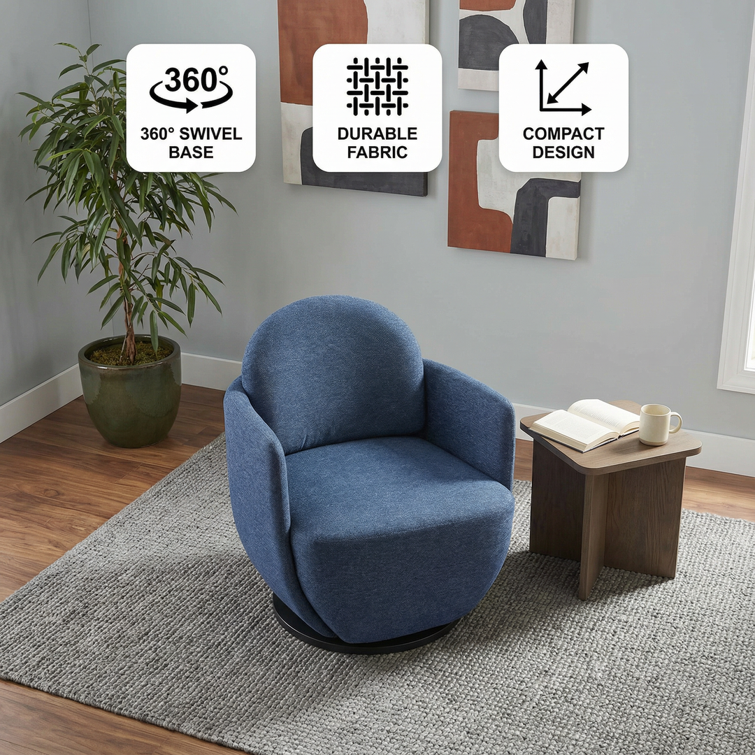 Bant Swivel Chair Blue – Modern Textured Fabric & Swivel Comfort | Contemporary Accent Chair | Trufairs