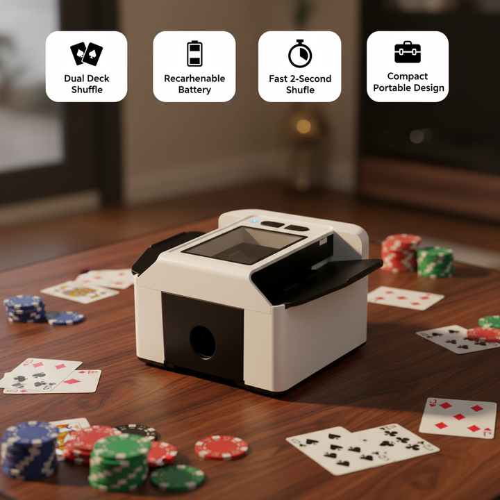 Fast 2-Deck Rechargeable Card Shuffler – 2-Second Shuffle with Auto & Manual Modes | Trufairs