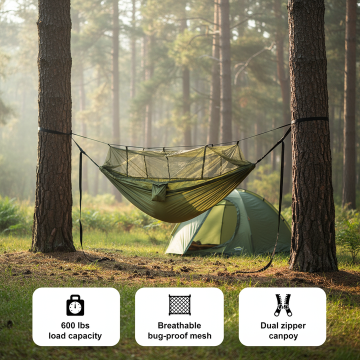 600lbs Load Outdoor Camping Hammock with Mosquito Net – 2-Person Parachute Nylon Hammock | Trufairs