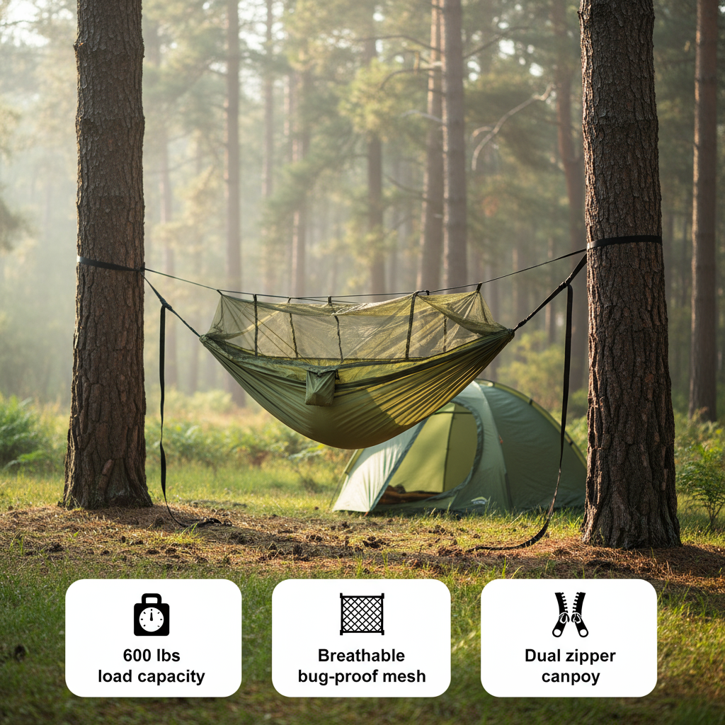 600lbs Load Outdoor Camping Hammock with Mosquito Net – 2-Person Parachute Nylon Hammock | Trufairs