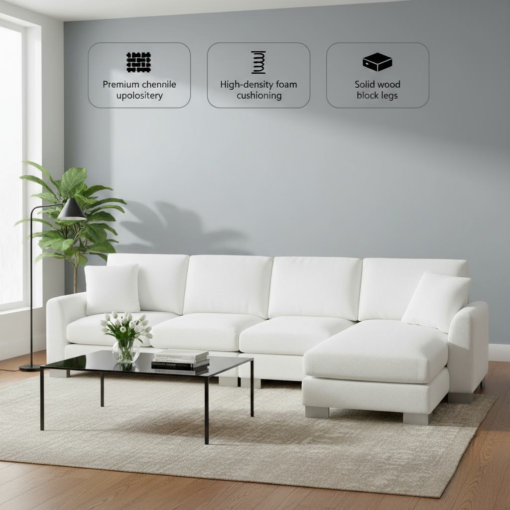 Modern Oversized L-Shape Chenille Sectional Sofa with 2 Free Pillows | Trufairs