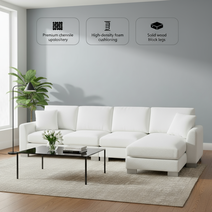 Modern Oversized L-Shape Chenille Sectional Sofa with 2 Free Pillows | Trufairs