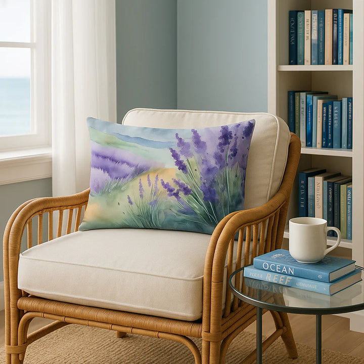 Premium Flowers in Watercolor Throw Pillow for Indoor Couch Bed Outdoor Patio Washable, Lavender 1583,12Hx16W