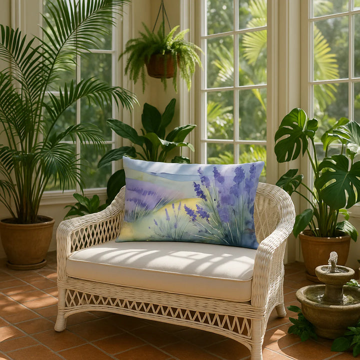 Premium Flowers in Watercolor Throw Pillow for Indoor Couch Bed Outdoor Patio Washable, Lavender 1583,12Hx16W