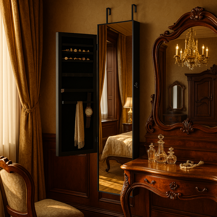 Frameless Mirror Jewelry Armoire