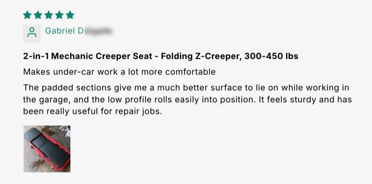 2-in-1 Mechanic Creeper Seat - Folding Z-Creeper, 300-450 lbs customer review screenshot 1