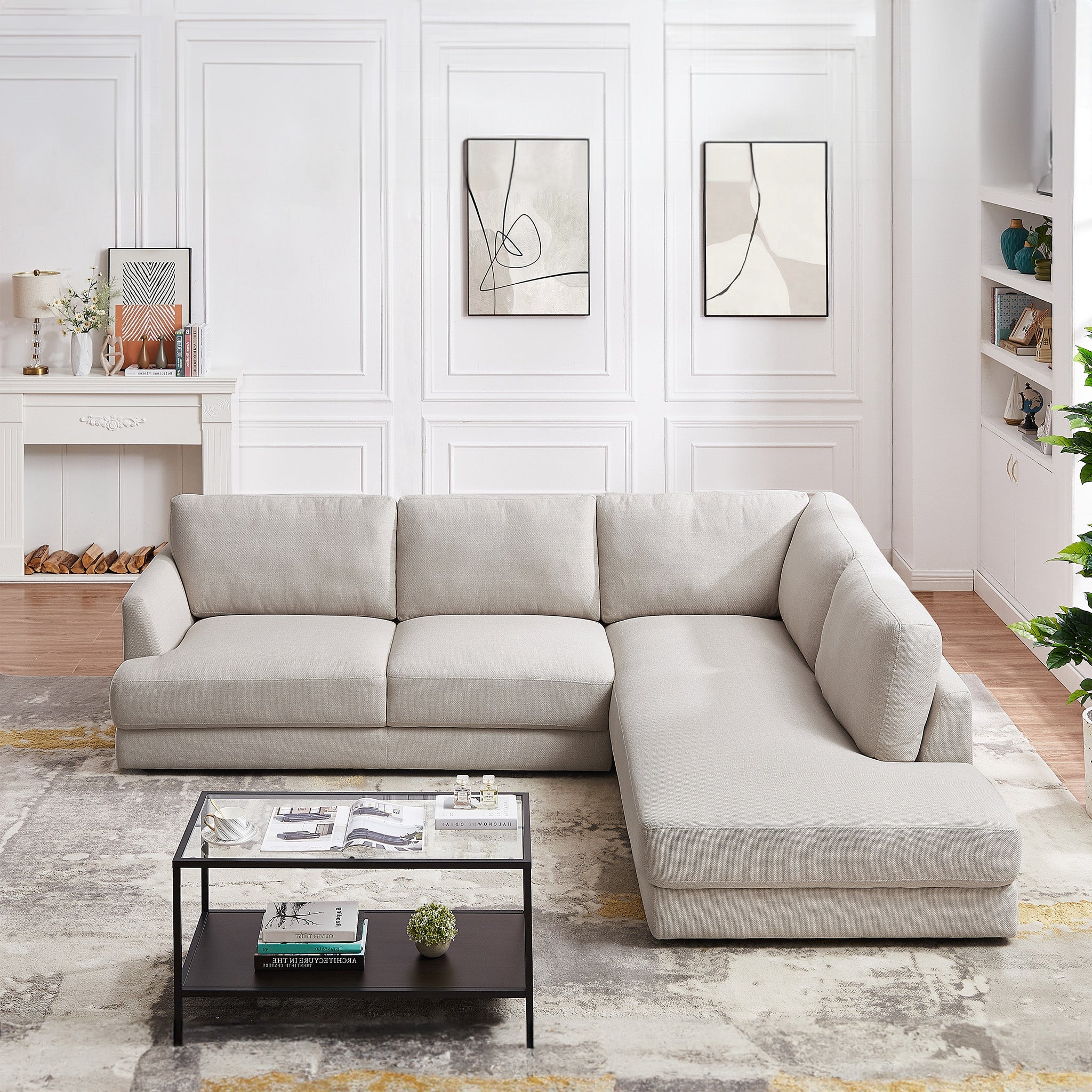 Glander Cozy Sectional Sofa Right Facing Cream