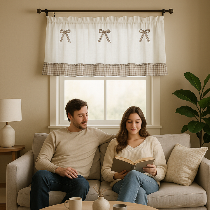 Grid Bowknot Café Valance