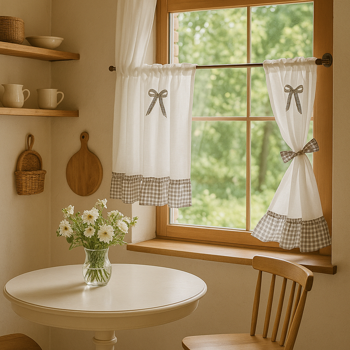 Grid Bowknot Café Valance
