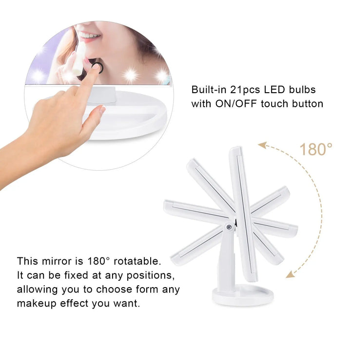 Touch Screen Trifold 22 LED Lighted Vanity Makeup Mirror with 1x/2x/3x Magnification USB Charging 180 Degree Adjustable Stand