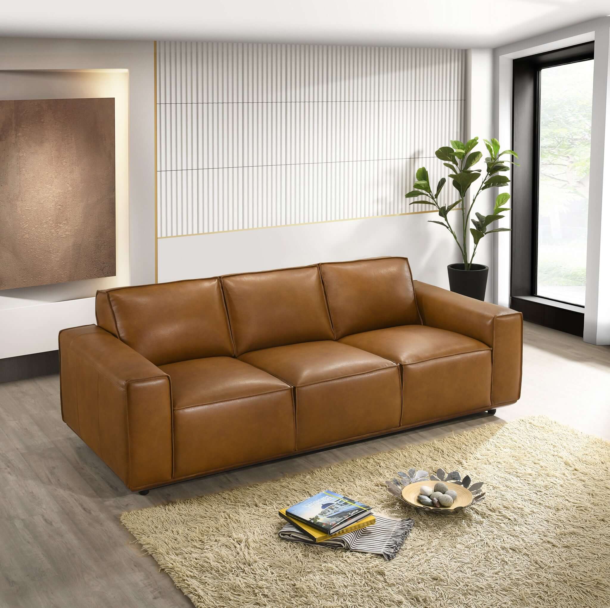 Hanky Geniune Tan Leather Sofa