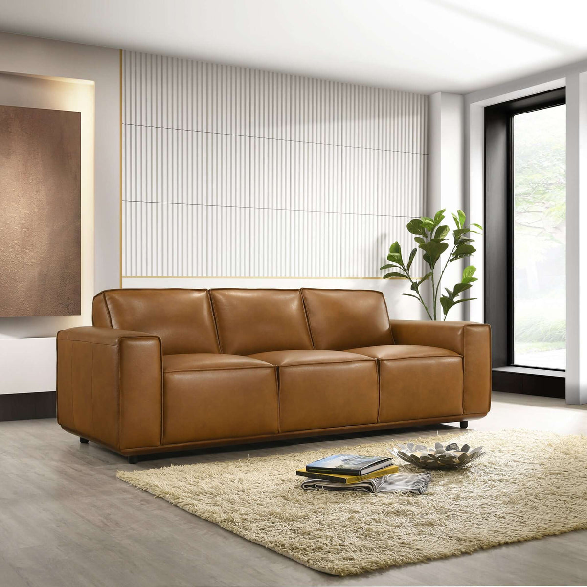 Hanky Geniune Tan Leather Sofa