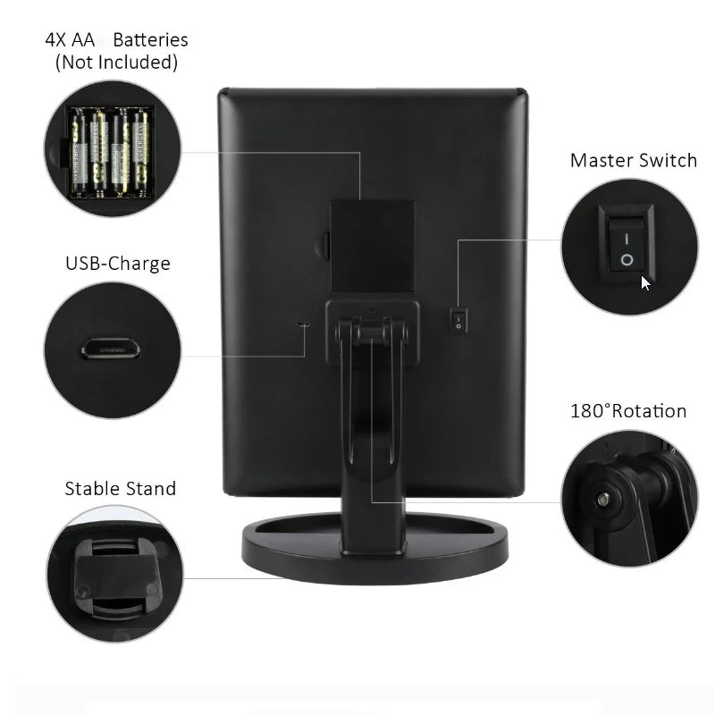 Touch Screen Trifold 22 LED Lighted Vanity Makeup Mirror with 1x/2x/3x Magnification USB Charging 180 Degree Adjustable Stand