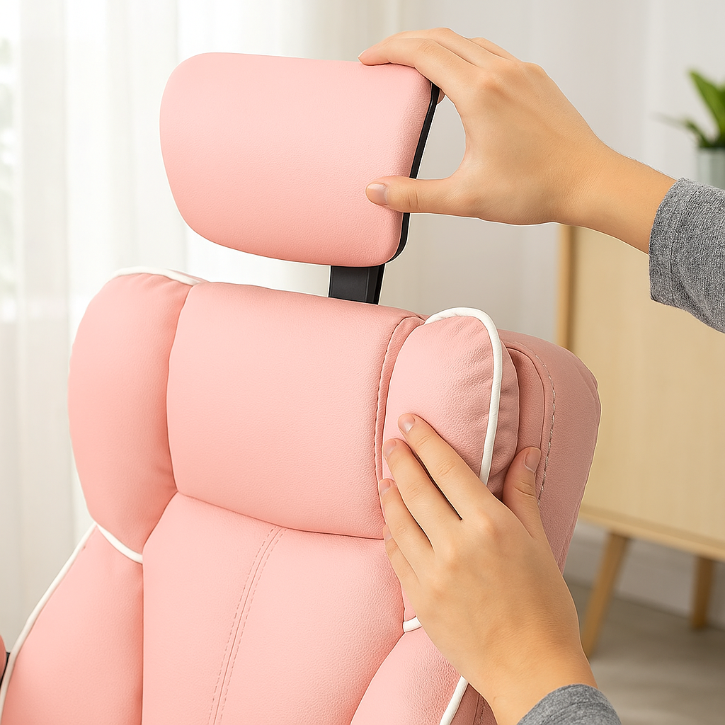 HOMCOM PU Leather Office Chair, Executive Desk Chair with Headrest, Foot Rest, Swivel Wheels, Reclining Computer Chair, Pink