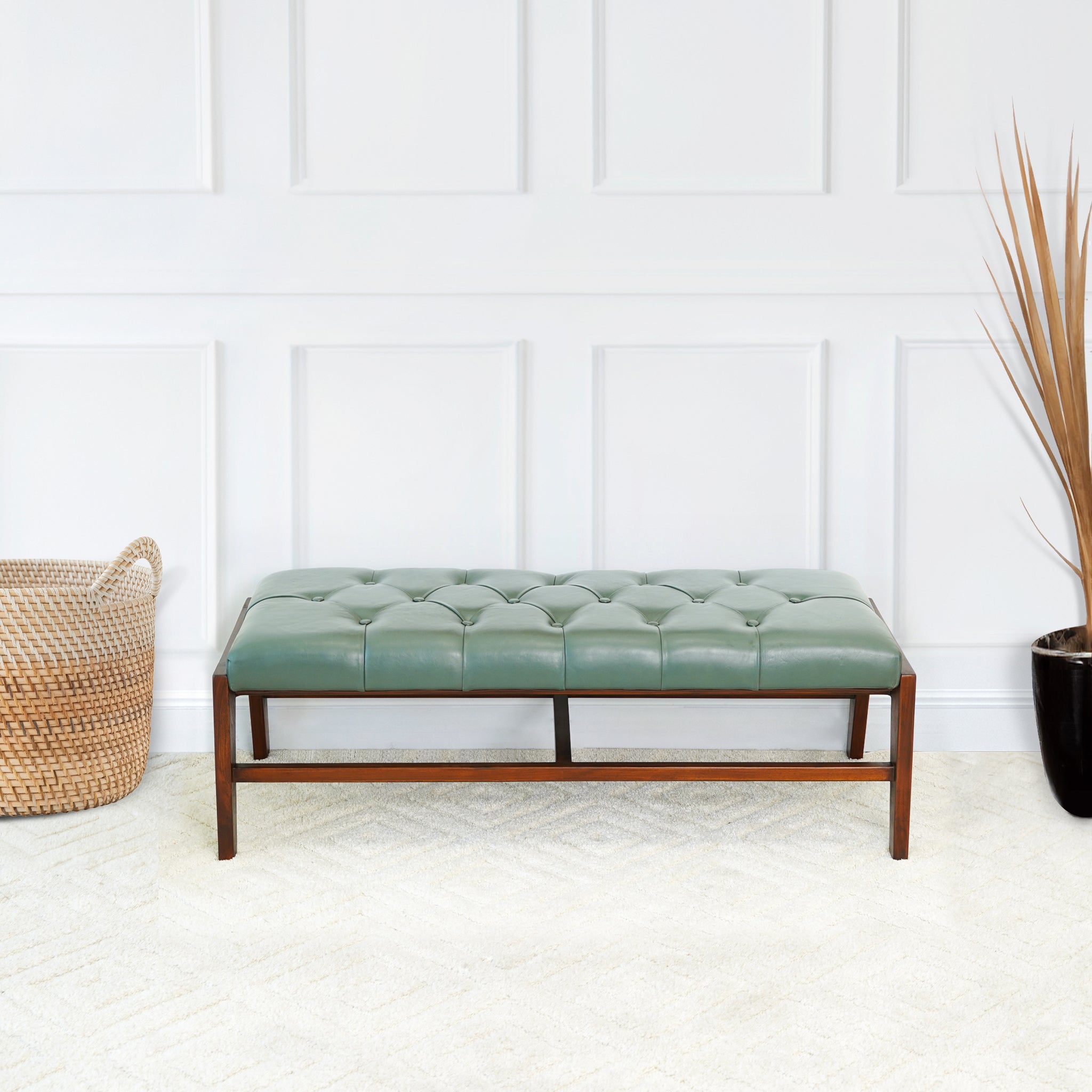 Hera Bench With Buttons (Green Leather)