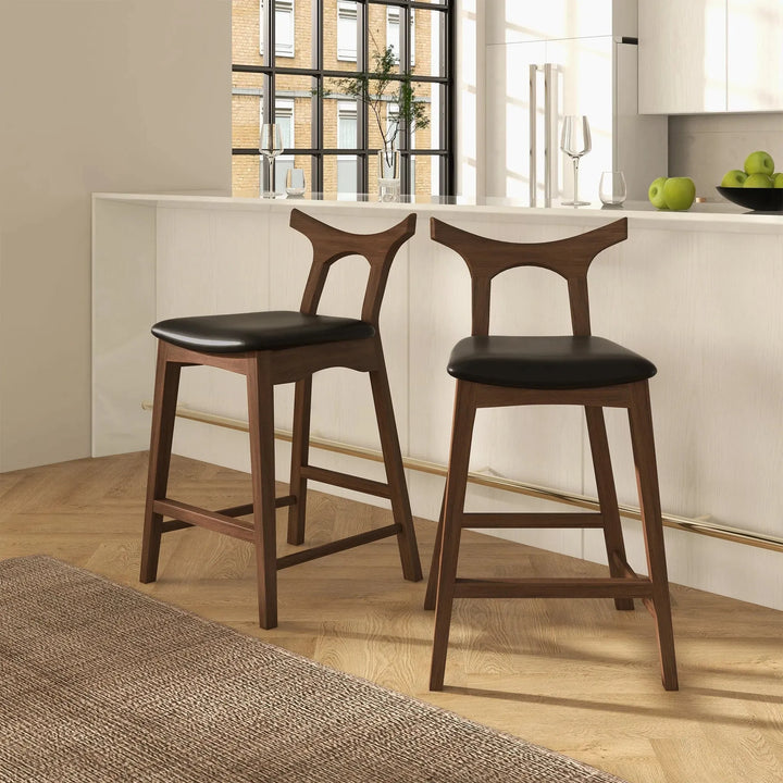 Hester Solid Wood Upholstered Square Bar Chair Black