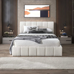 Hilar White Boucle Platform Bed Queen