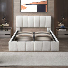 Hilar White Boucle Platform Bed Queen