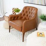 Joshua Tufted Tan Leather Lounge Chair