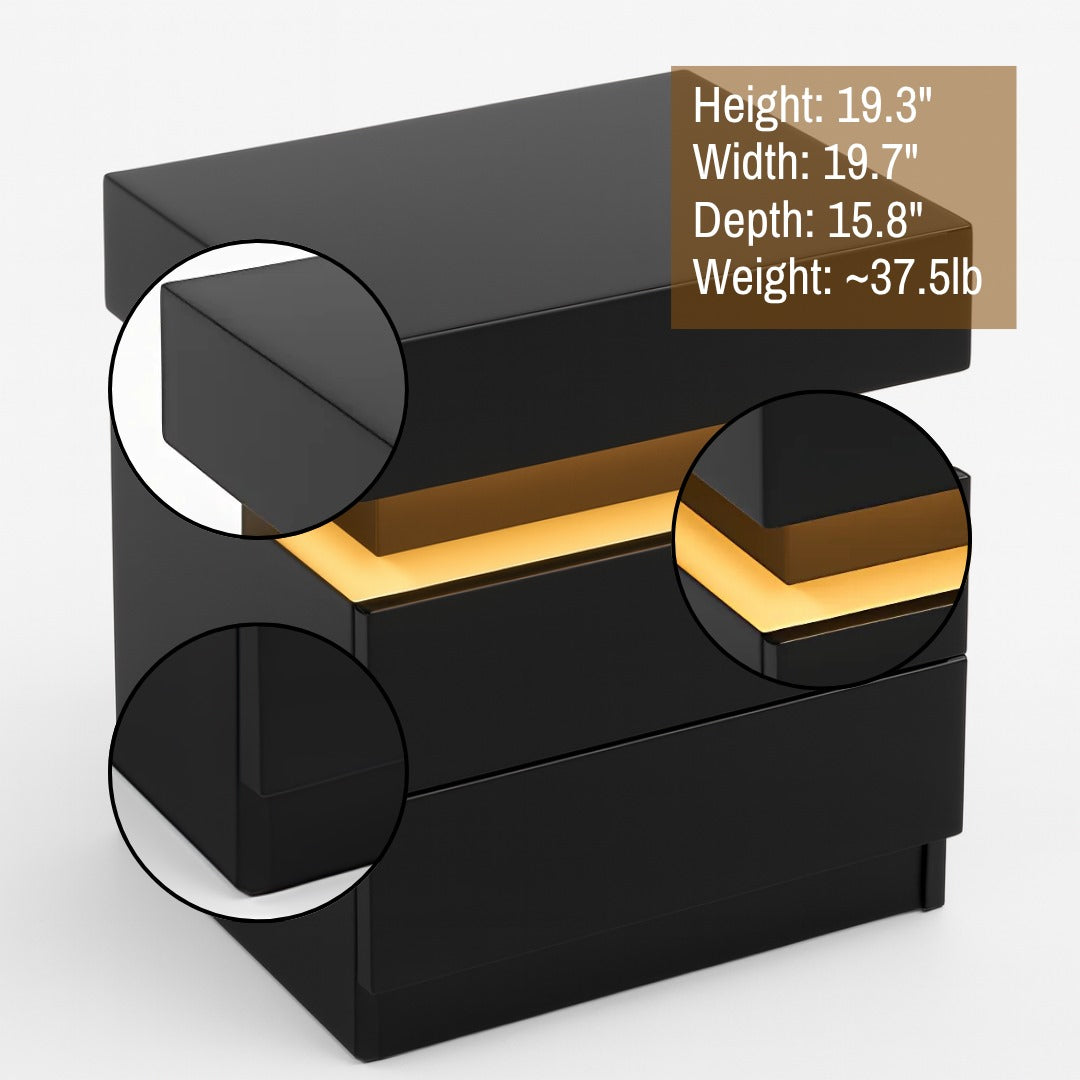 Modern Black LED Nightstand – Smart Storage & Ambient Lighting | Bedroom Furniture | Trufairs