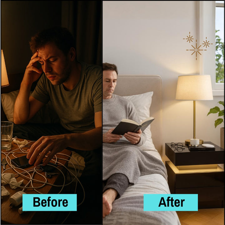 Modern Black LED Nightstand – Smart Storage & Ambient Lighting | Bedroom Furniture | Trufairs