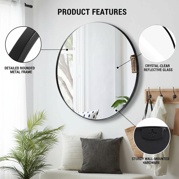 Modern 36-Inch Round Metal Frame Mirror – Sleek and Versatile Wall Decor | Wall Mirror | Trufairs