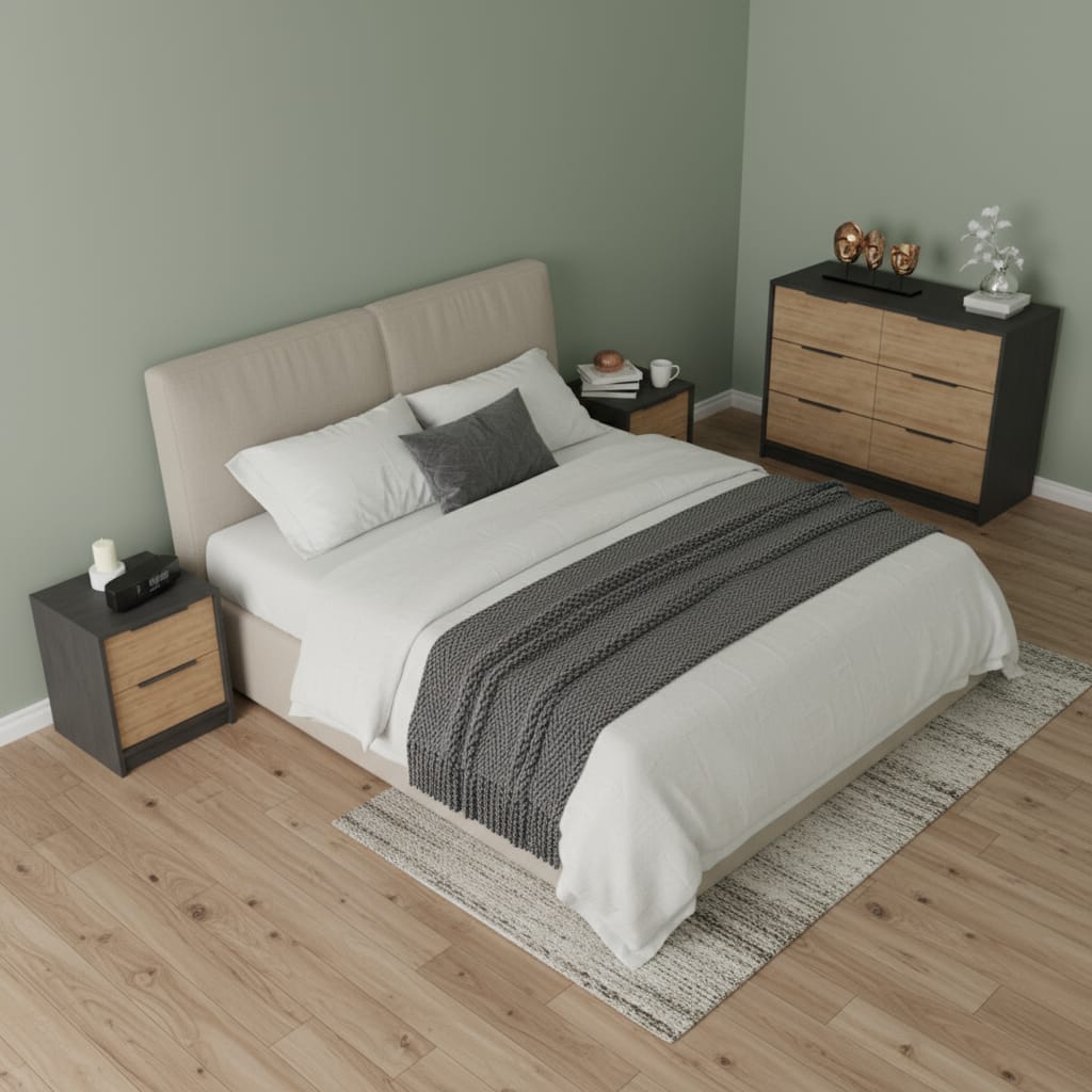 Three Piece Brown and Black Bedroom Set